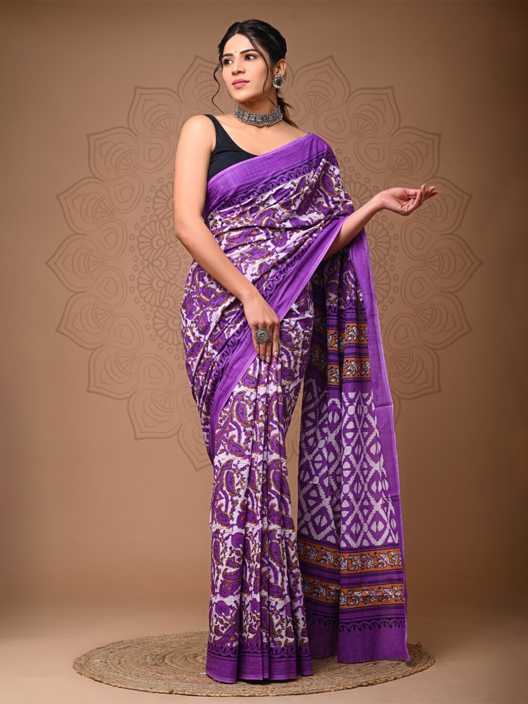 

BUTA BUTI Paisley Printed Pure Cotton Saree, White
