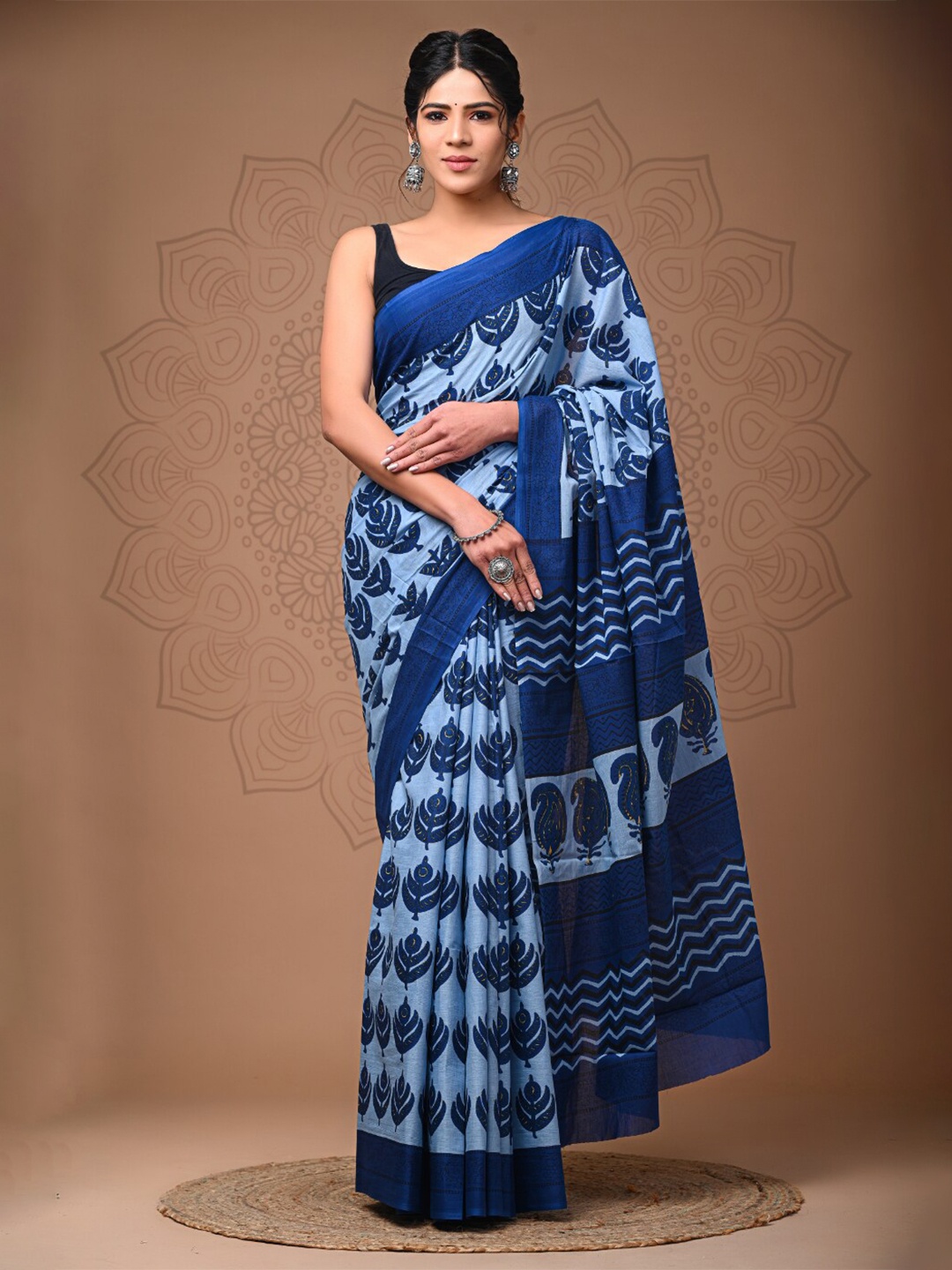 

BUTA BUTI Ethnic Motifs Printed Pure Cotton Saree, Blue
