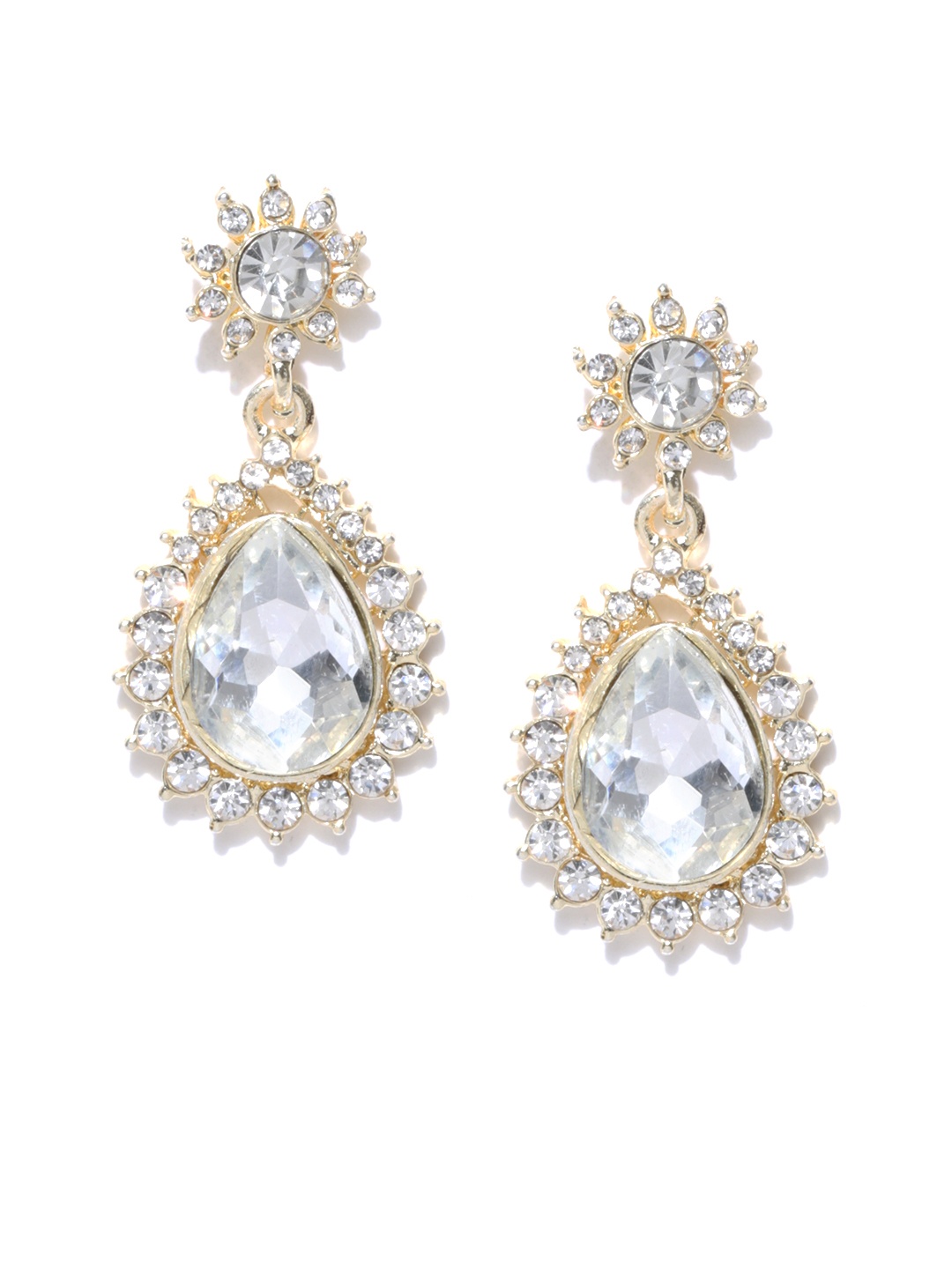 

Crunchy Fashion Gold-Toned Teardrop Shaped Drop Earrings