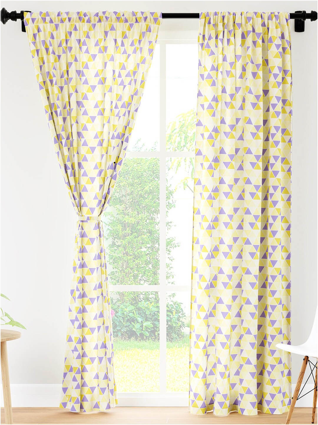 

Encasa Homes Lime Green & Purple 2 Pieces Geometric Door Curtains