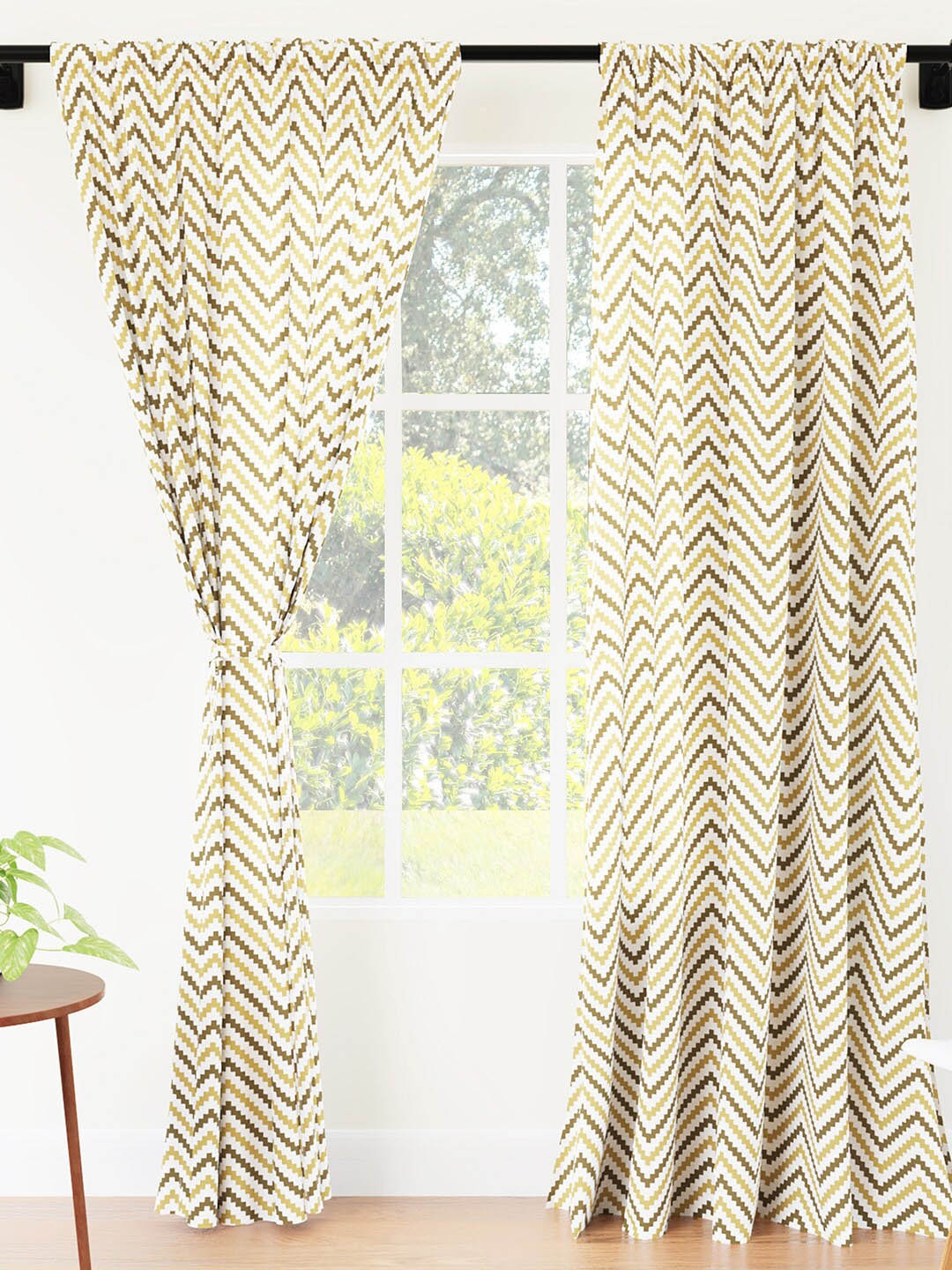 

Encasa Homes Beige & White 2 Pieces Striped Long Door Curtain