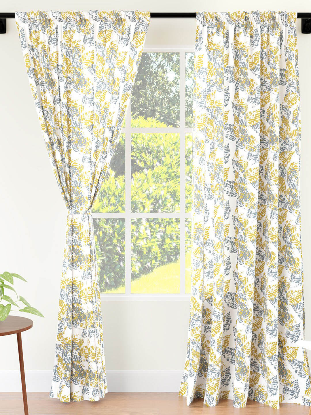 

Encasa Homes White & Grey 2 Pieces Abstract Print Long Door Curtains