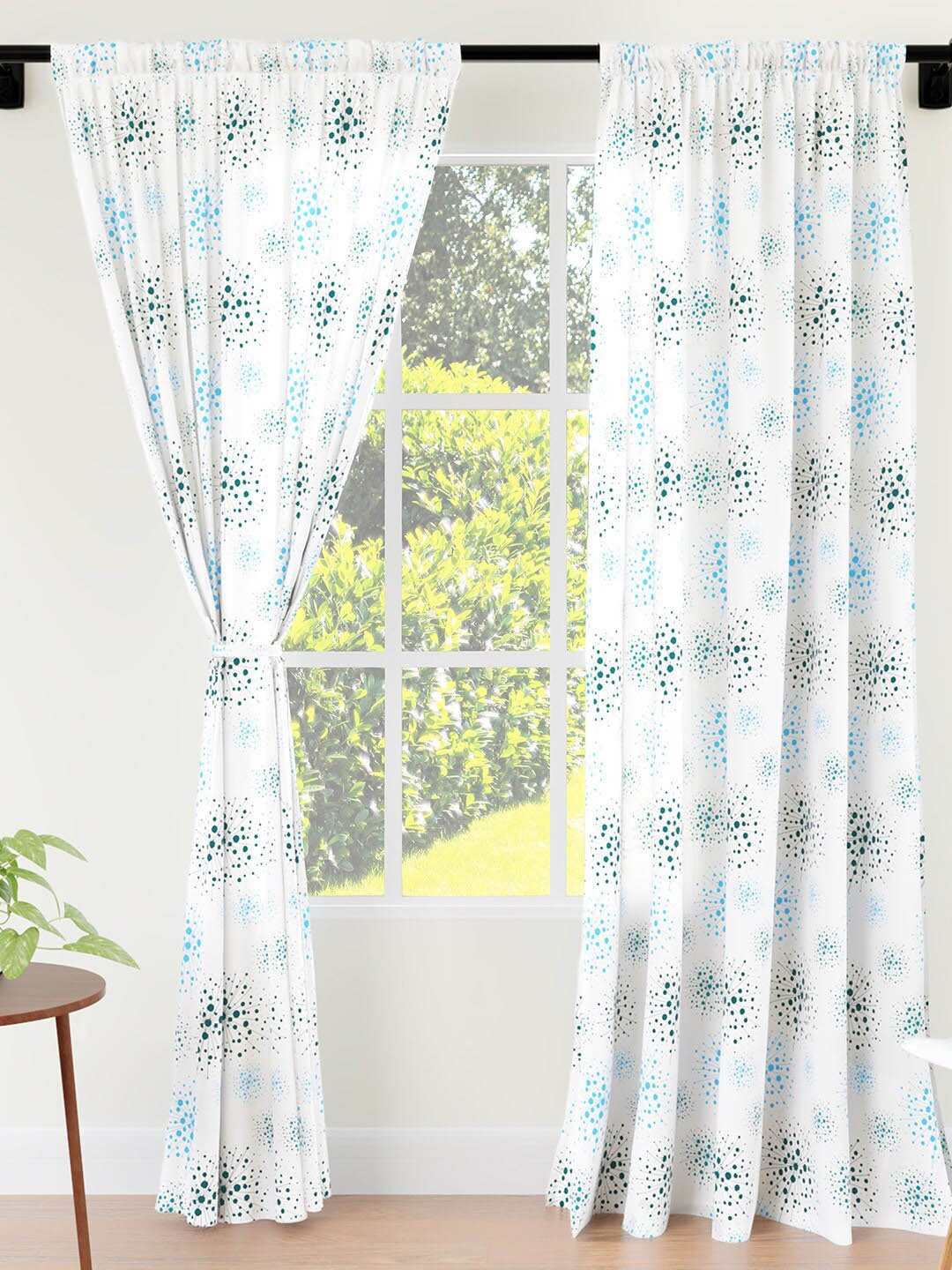 

Encasa Homes Blue & White 2 Piees Printed Red Pocket Long Door Curtains