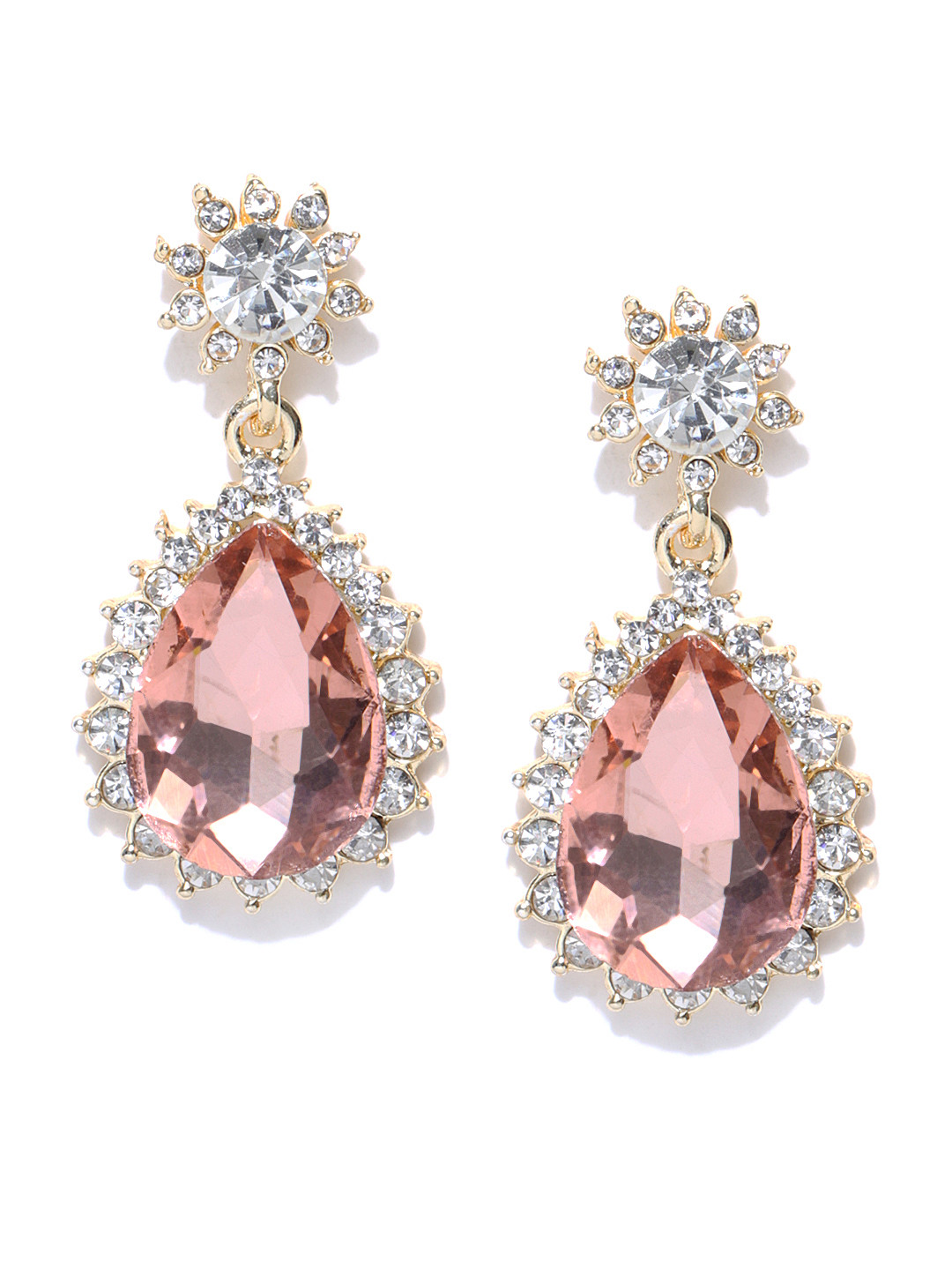 

Crunchy Fashion Gold-Toned & Peach-Coloured Teardrop Shaped Drop Earrings