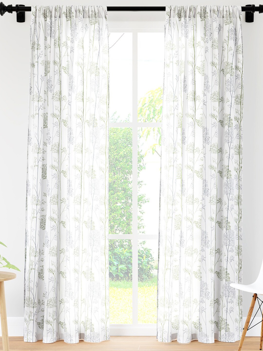 

Encasa Homes Green & White 2 Pieces Floral Long Door Curtains