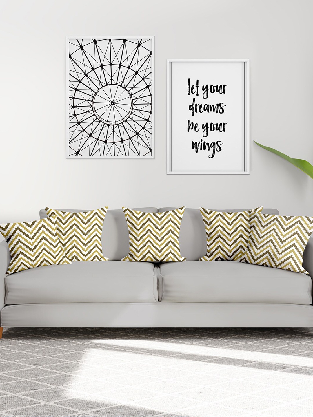 

Encasa Homes White & Grey 5 Pieces Striped Square Cushion Covers