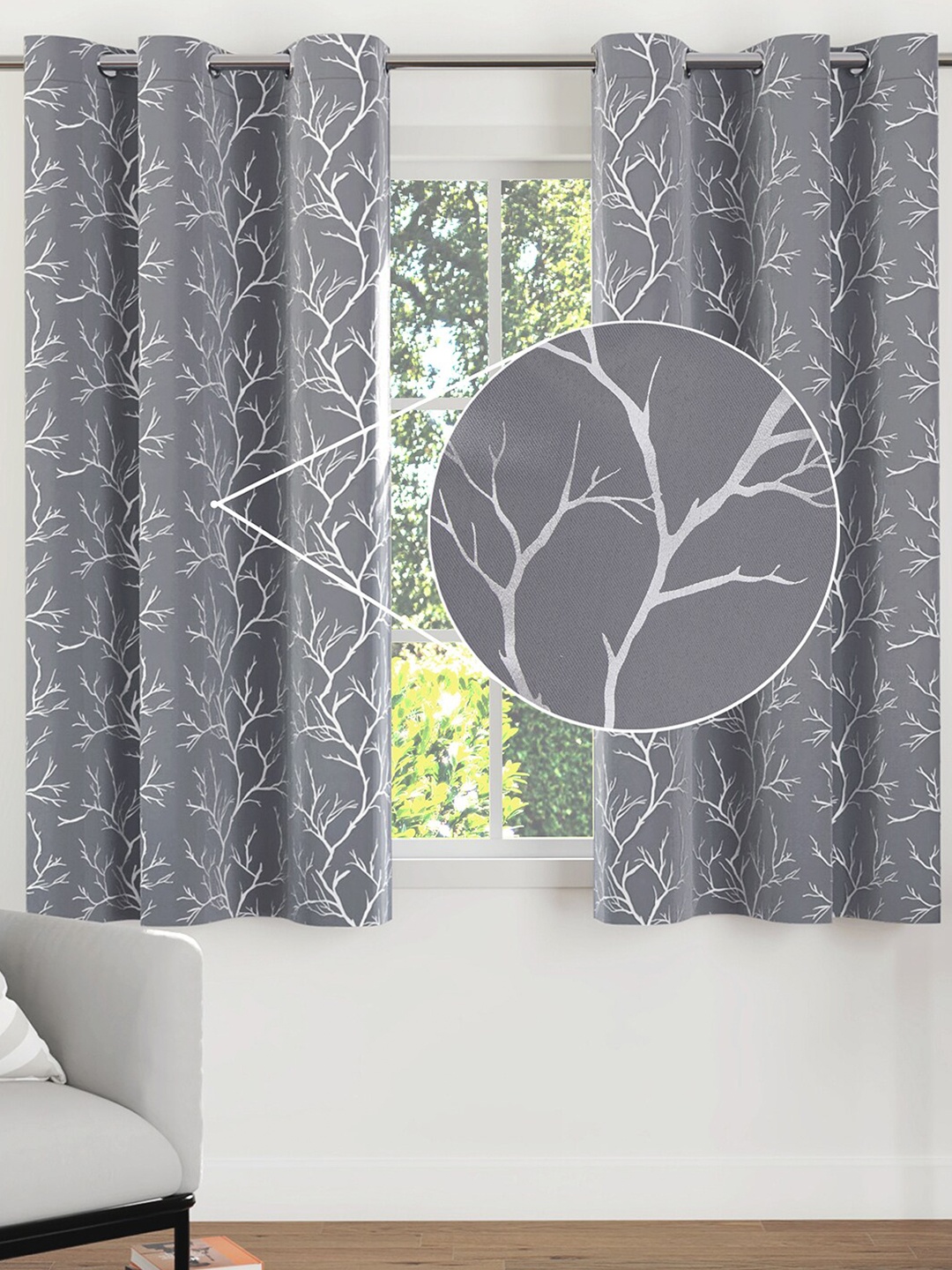 

Encasa Homes Grey & White 2 Pieces Abstract Print Black Out Window Curtains