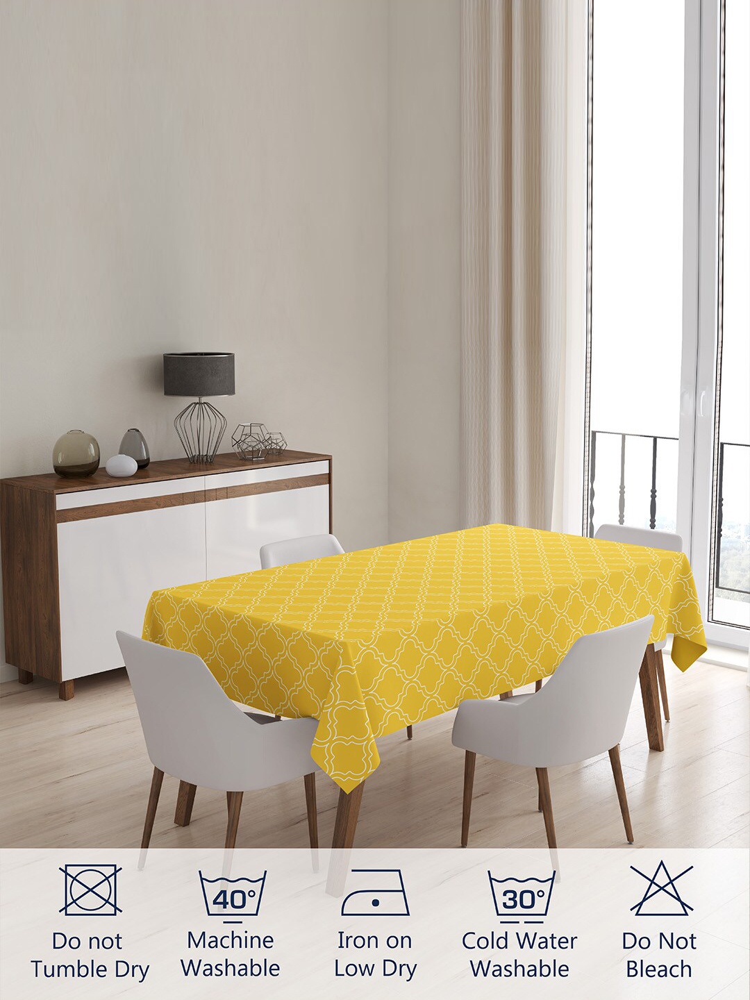 

Encasa Homes Yellow & White Printed 4-Seater Table Cover