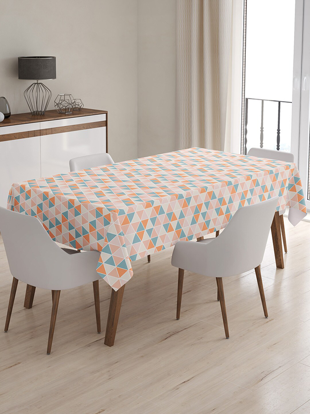 

Encasa Homes White & Pink Printed 6-Seater Table Cover