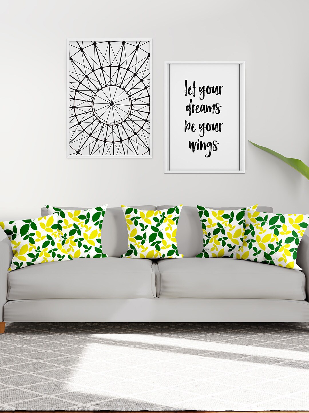 

Encasa Homes White & Green 5 Pieces Dry Leaves Square Cushion Covers