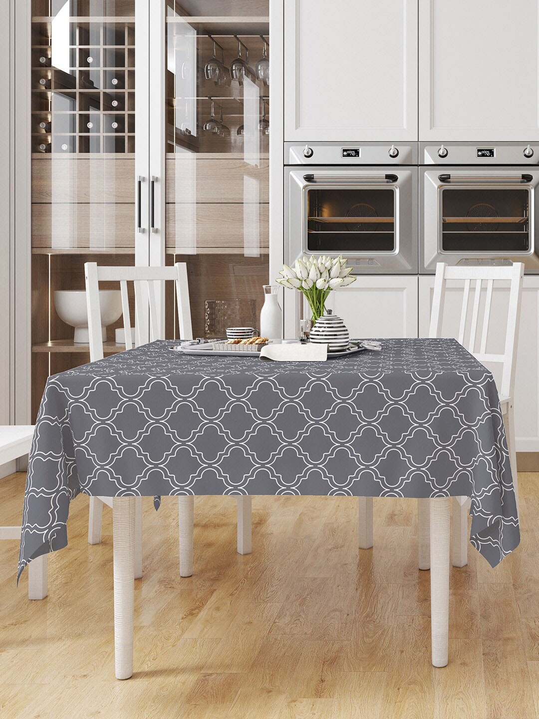 

Encasa Homes Grey & White Printed Cotton 6-Seater Table Cover