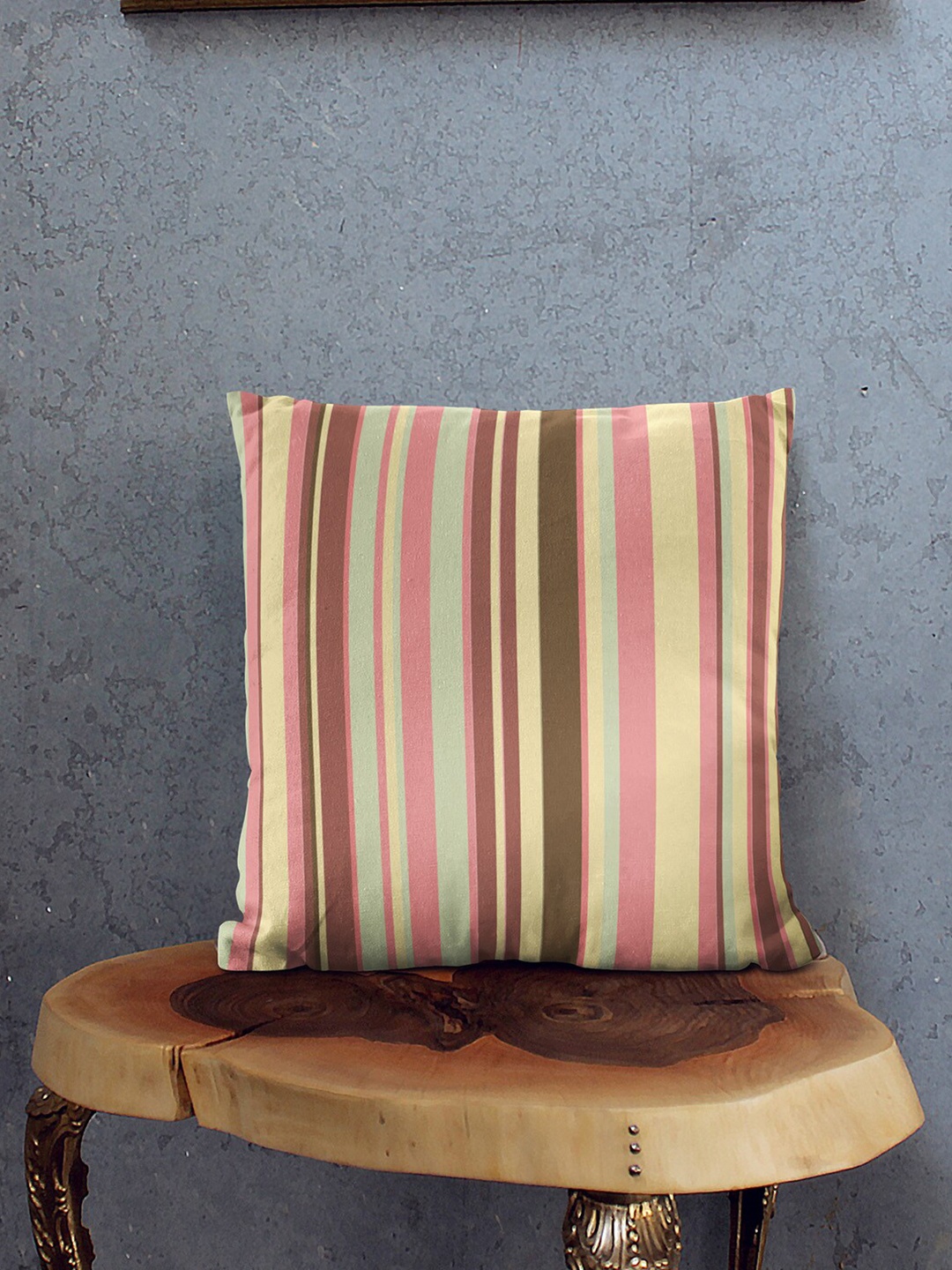 

Encasa Homes Yellow & Pink 2 Pieces Striped Square Cotton Cushion Covers