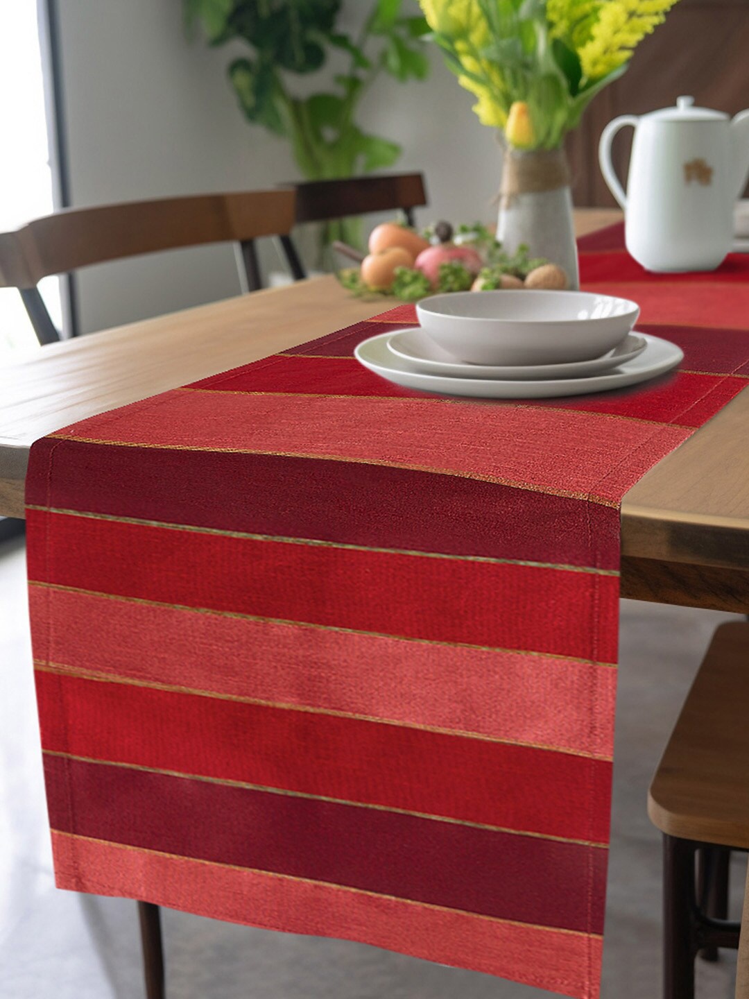 

Encasa Homes Red Striped Table Runner
