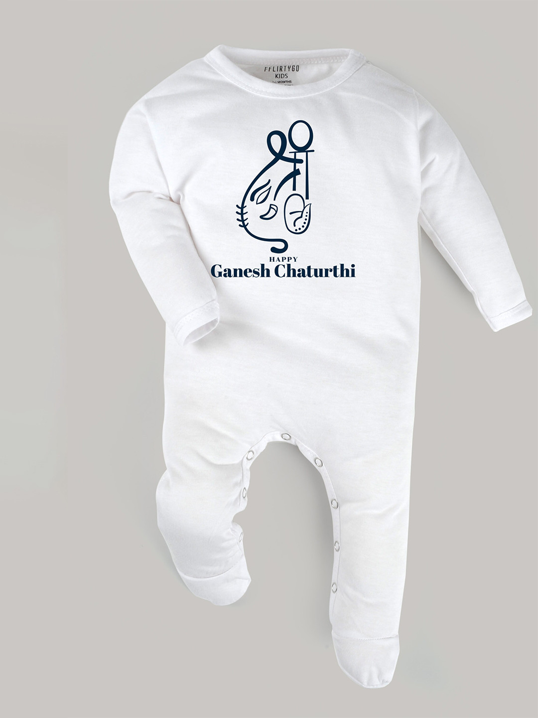 

FFLIRTYGO Infants Ganesh Chaturthi Special Printed Pure Cotton Rompers, White