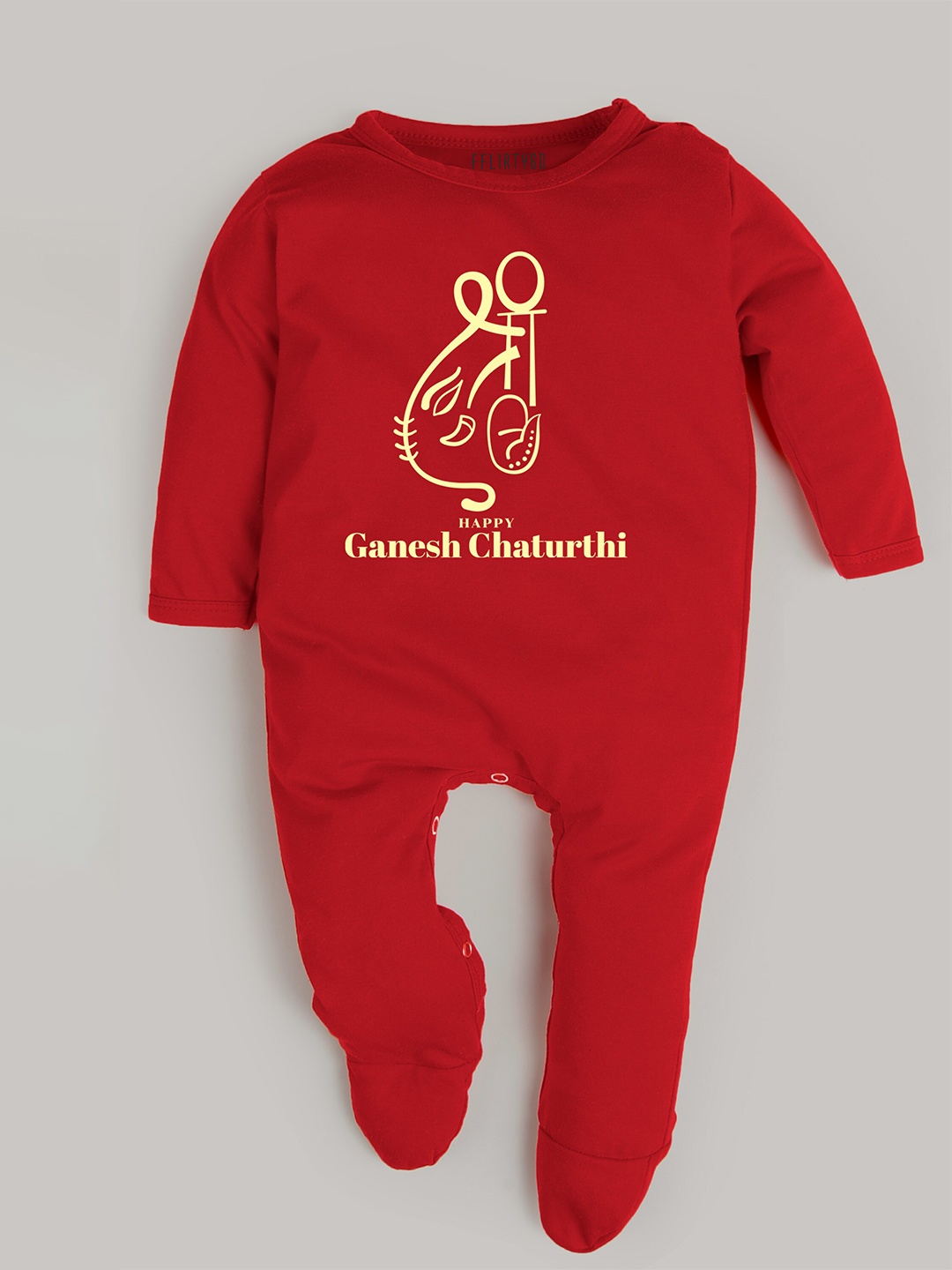 

FFLIRTYGO Infants Ganesh Chaturthi Special Pure Cotton Sleepsuits, Red