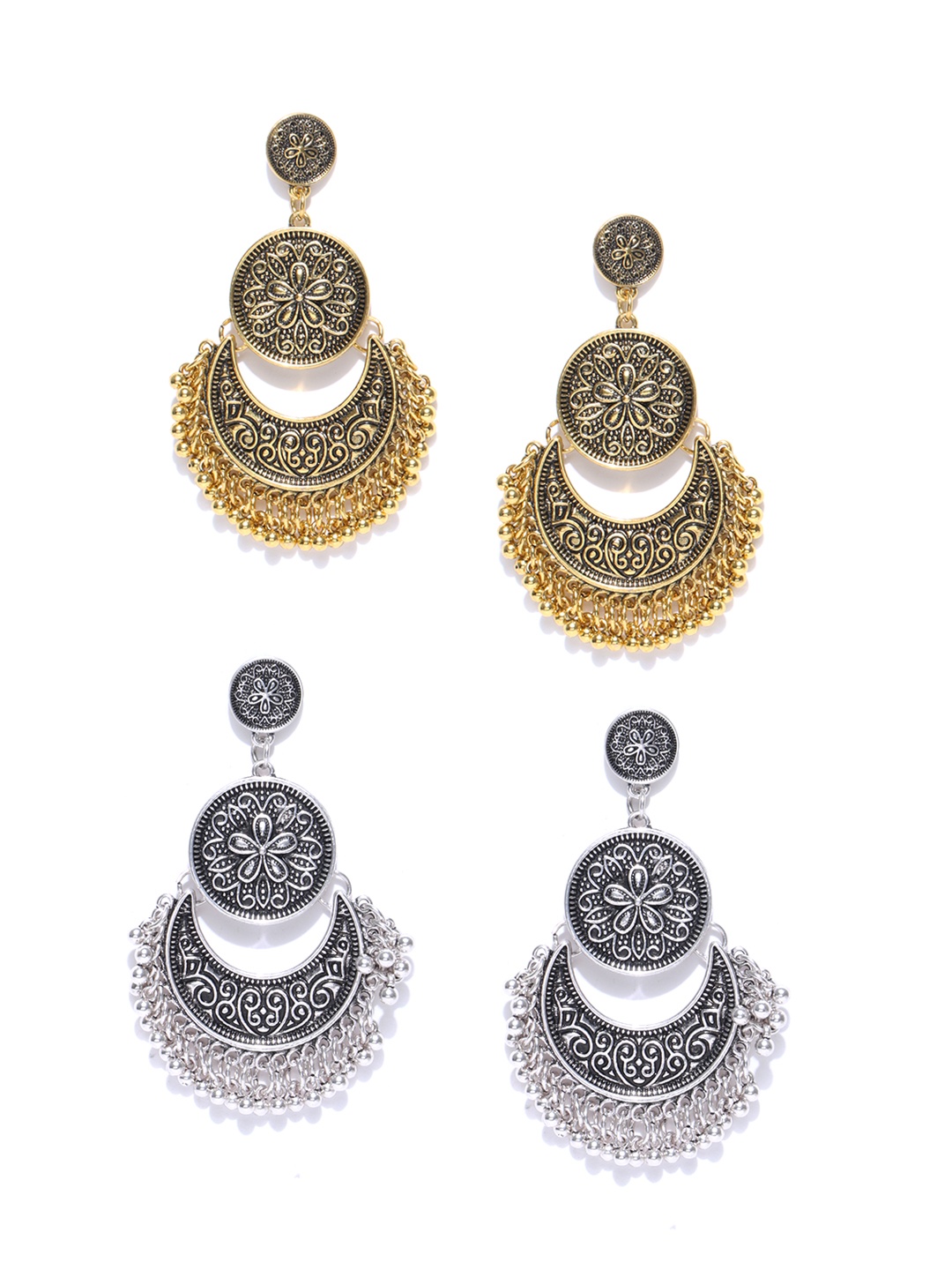 

Crunchy Fashion Set of 2 Crescent-Shaped Chandbalis, Gold