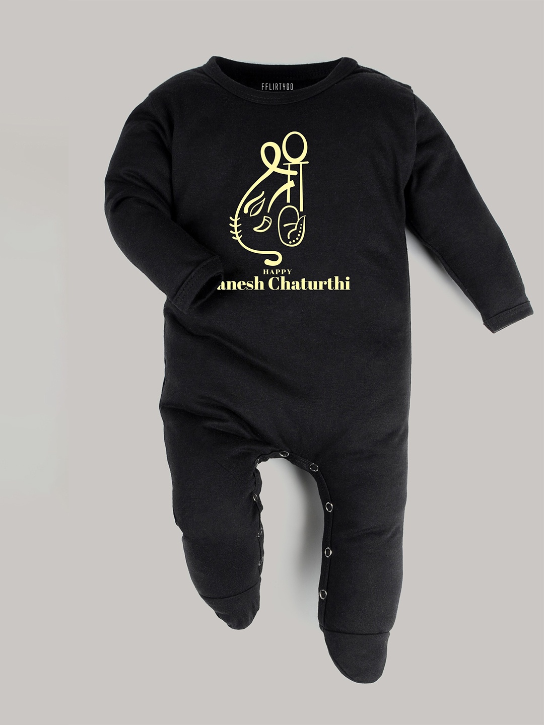 

FFLIRTYGO Kids Ganesh Chaturthi Printed Pure Cotton Rompers, Black