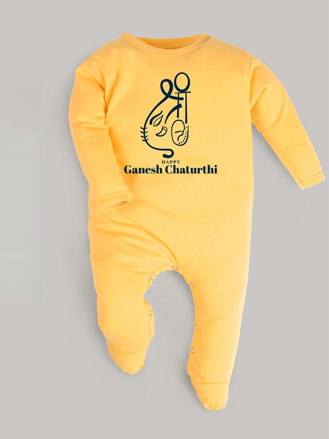 

FFLIRTYGO Infants Ganesh Chaturthi Special Printed Cotton Sleepsuit, Yellow