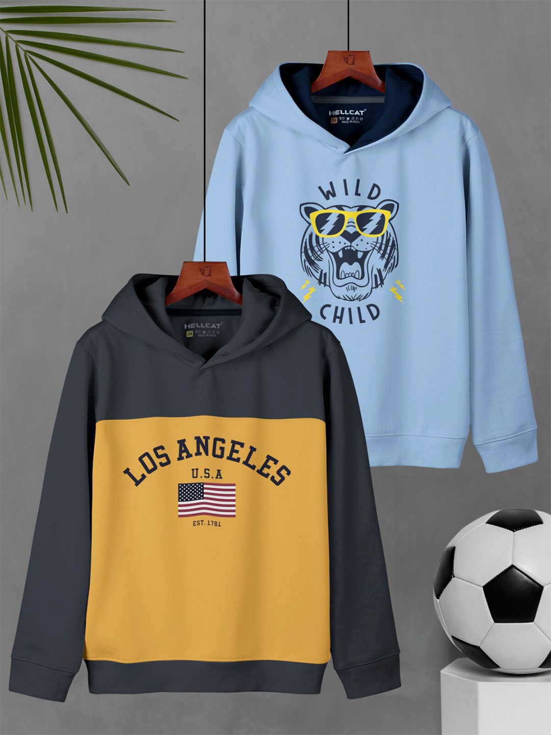 

HELLCAT Boys Pack Of 2 Printed Hooded Ribbed Pullover Sweatshirt, Blue