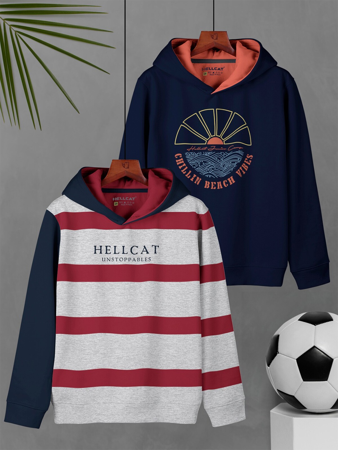 

HELLCAT Boys Pack Of 2 Printed Hooded Sweatshirt, Grey melange