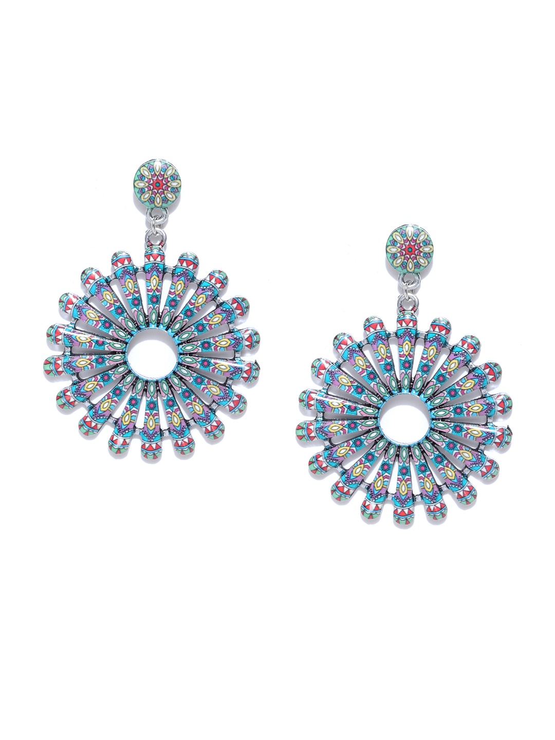 

Crunchy Fashion Blue & Red Circular Drop Earrings