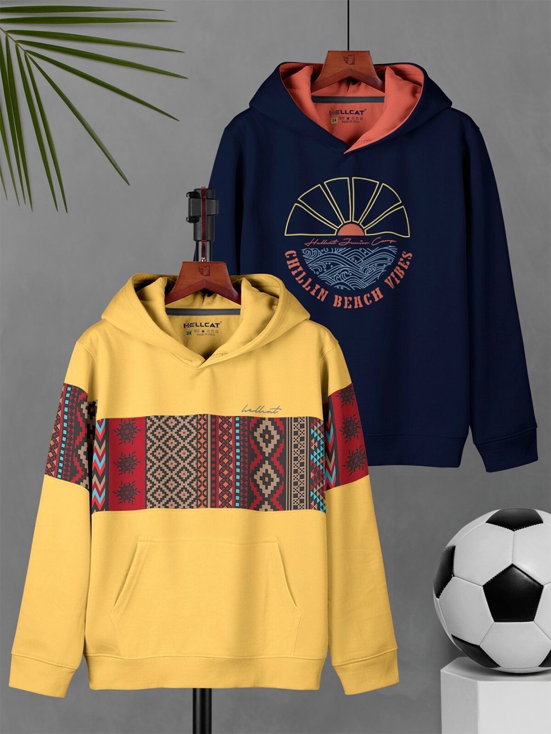 

HELLCAT Boys Pack Of 2 Printed Hooded Pullover, Mustard