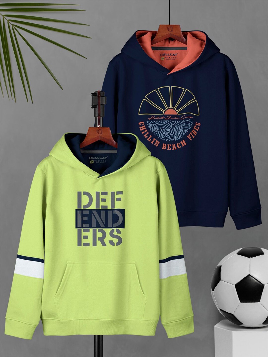 

HELLCAT Boys Pack Of 2 Graphic Printed Hooded Sweatshirts, Navy blue
