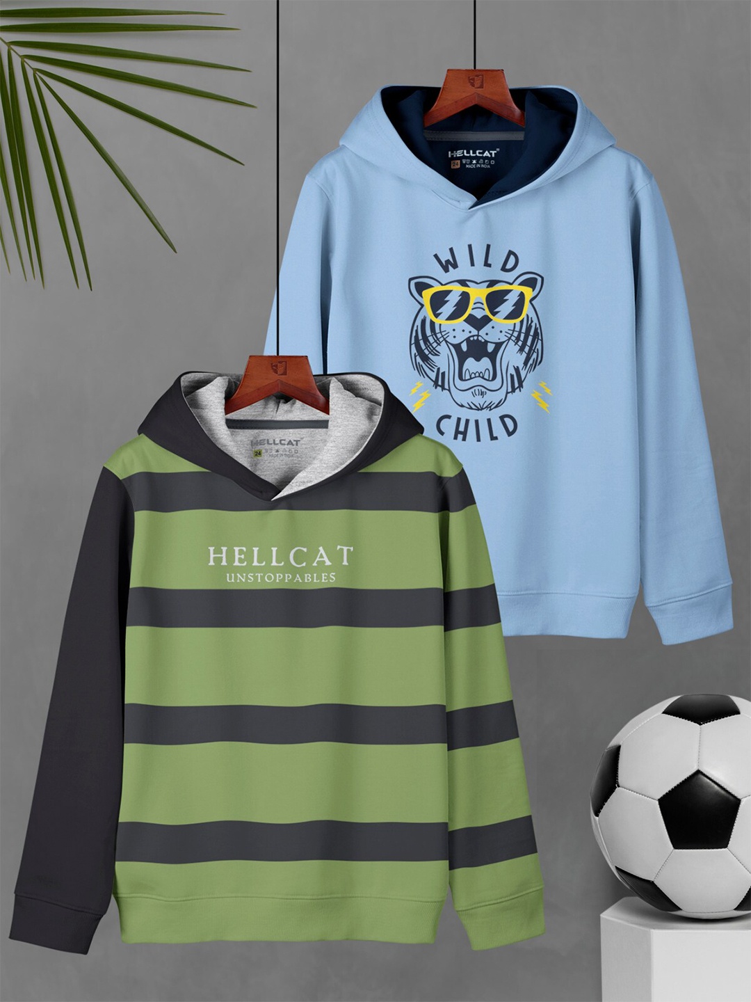 

HELLCAT Boys Pack Of 2 Printed Hooded Ribbed Pullover Sweatshirt, Blue