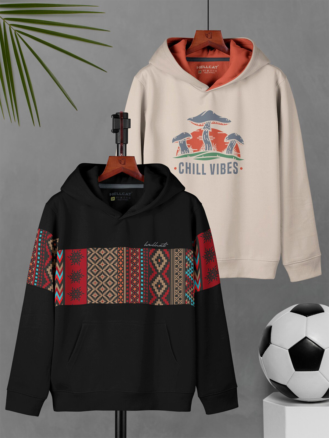 

HELLCAT Boys Pack Of 2 Printed Hooded Cotton Sweatshirt, Black