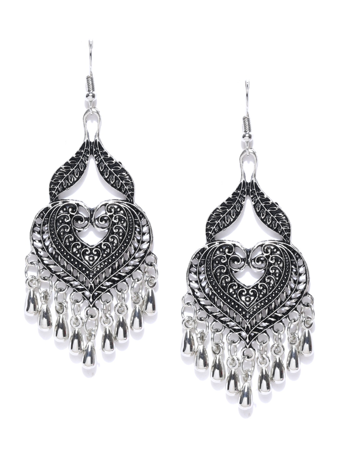 

Crunchy Fashion Oxidised Silver-Plated Leaf Shaped Drop Earrings