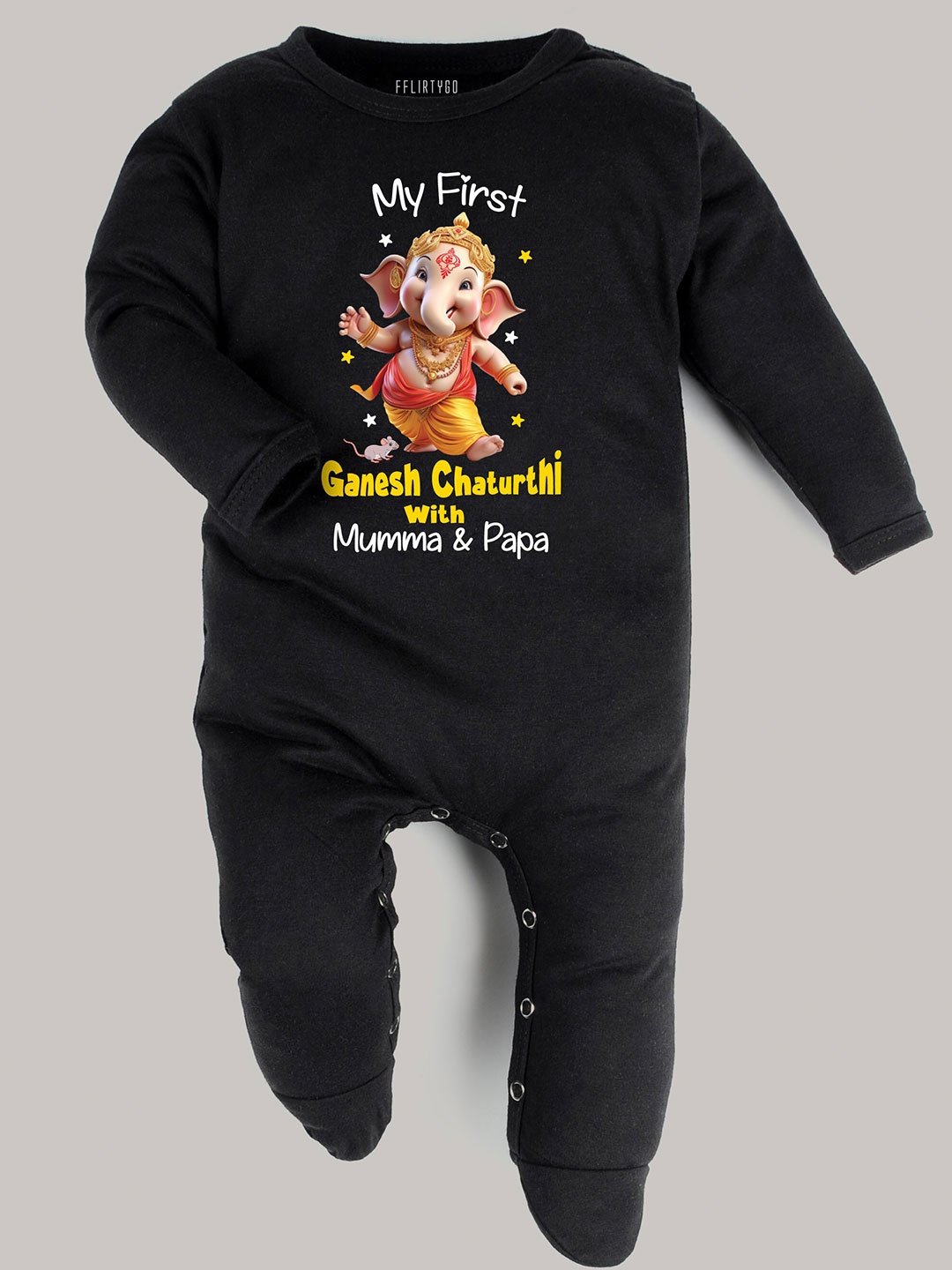 

FFLIRTYGO Infants Ganesh Chaturthi Special Sleepsuits, Black