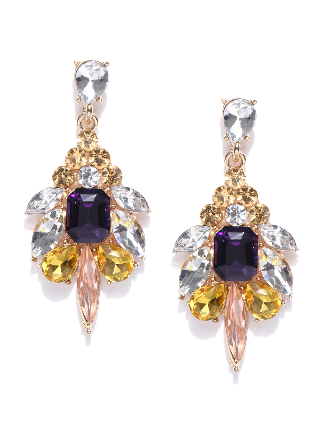 

Crunchy Fashion Multicoloured Stone-Studded Contemporary Drop Earrings, Multi