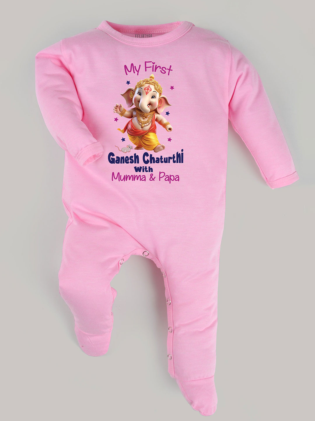 

FFLIRTYGO Infants Ganesh Chaturthi Printed Cotton Sleepsuit, Pink