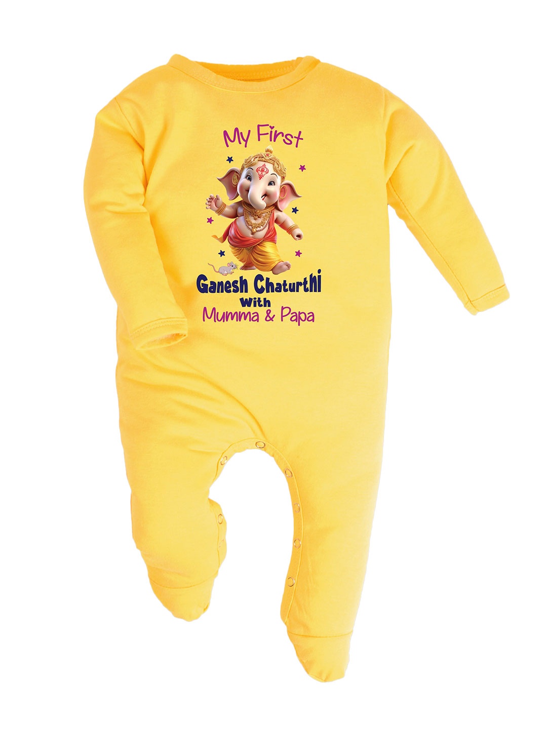 

FFLIRTYGO Infants Ganesh Chaturthi Special Printed Pure Cotton Sleepsuit, Yellow