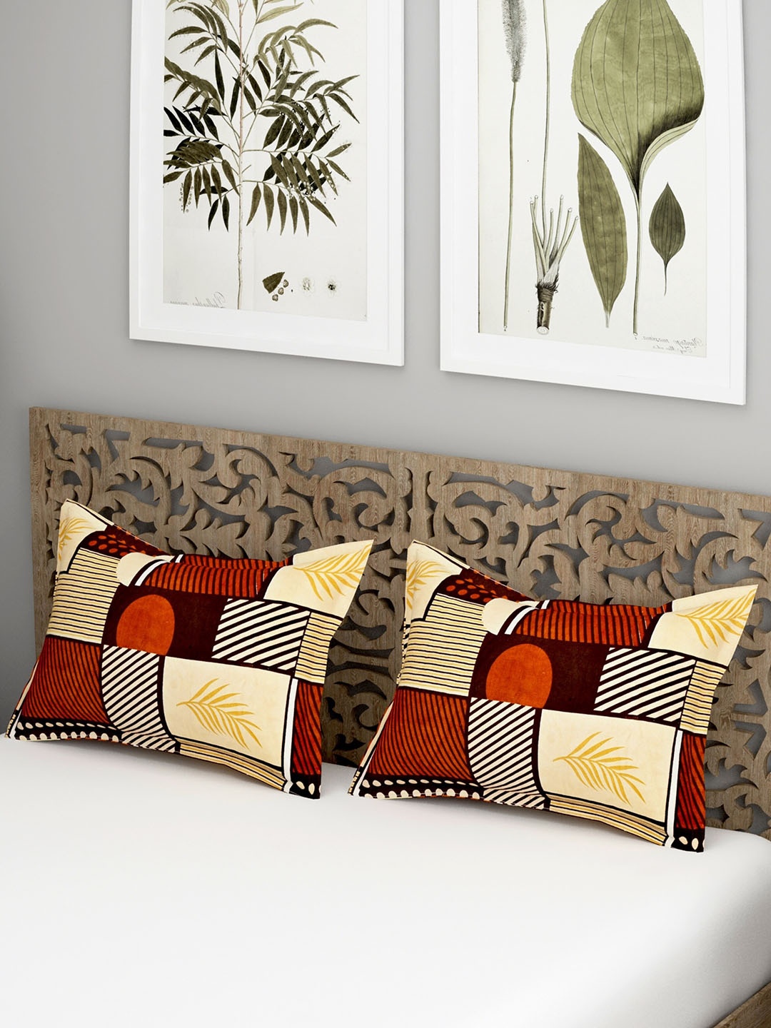 

Salona Bichona Relex 2-Pcs Brown Printed 144 TC Pure Cotton Pillow Covers