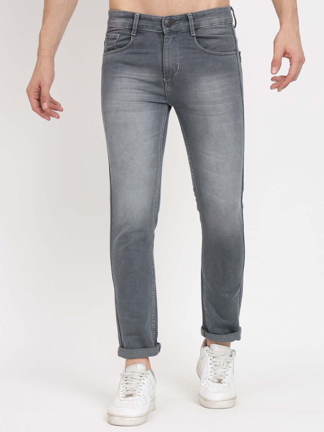 

RAGZO Men Slim Fit Clean Look Heavy Fade Stretchable Jeans, Grey
