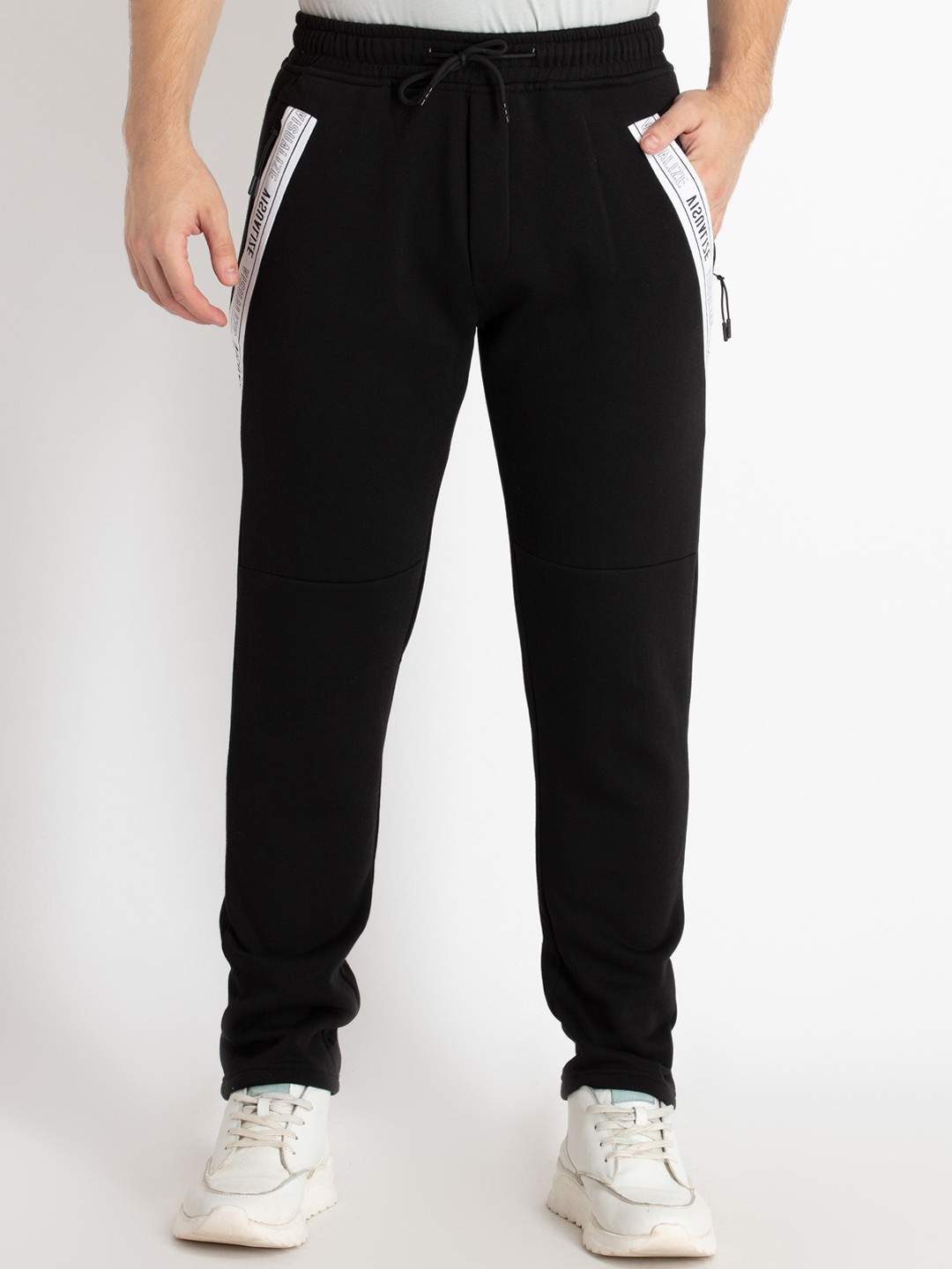 

Status Quo Men Printed Mid-Rise Cotton Track Pants, Black
