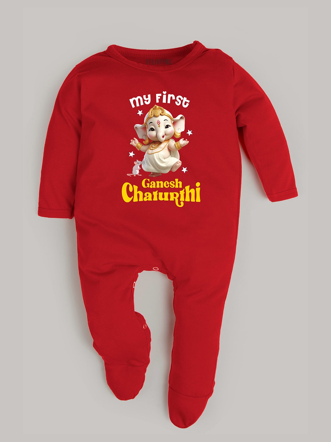 

FFLIRTYGO Infants Ganesh Chaturthi Printed Cotton Sleepsuit, Red