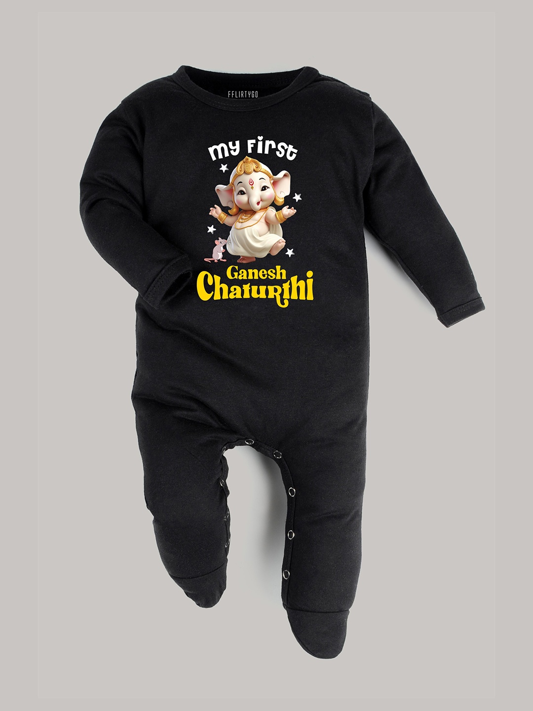 

FFLIRTYGO Infants Ganesh Chaturthi Special Sleepsuits, Black