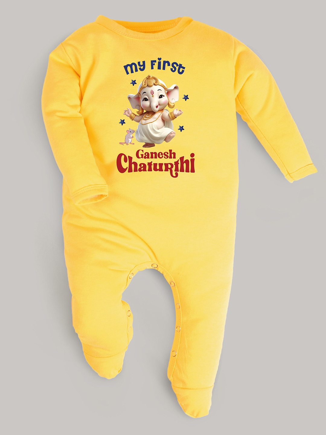 

FFLIRTYGO Infants Ganesh Chaturthi Printed Cotton Sleepsuit, Yellow