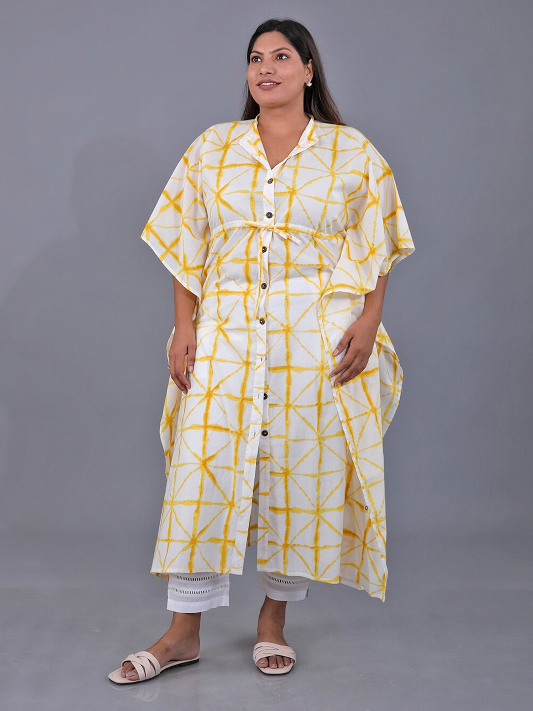 

Fabnest Curve Plus Size Tie And Dye Kaftan Cotton Kurta, Yellow