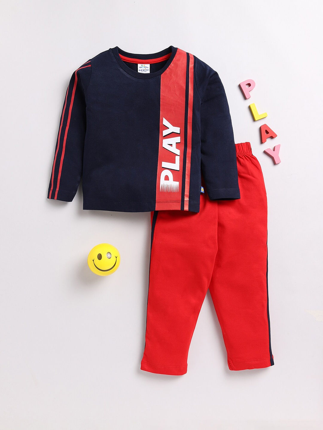 

Toonyport Boys Graphic Printed Pure Cotton T-shirt with Trousers, Navy blue