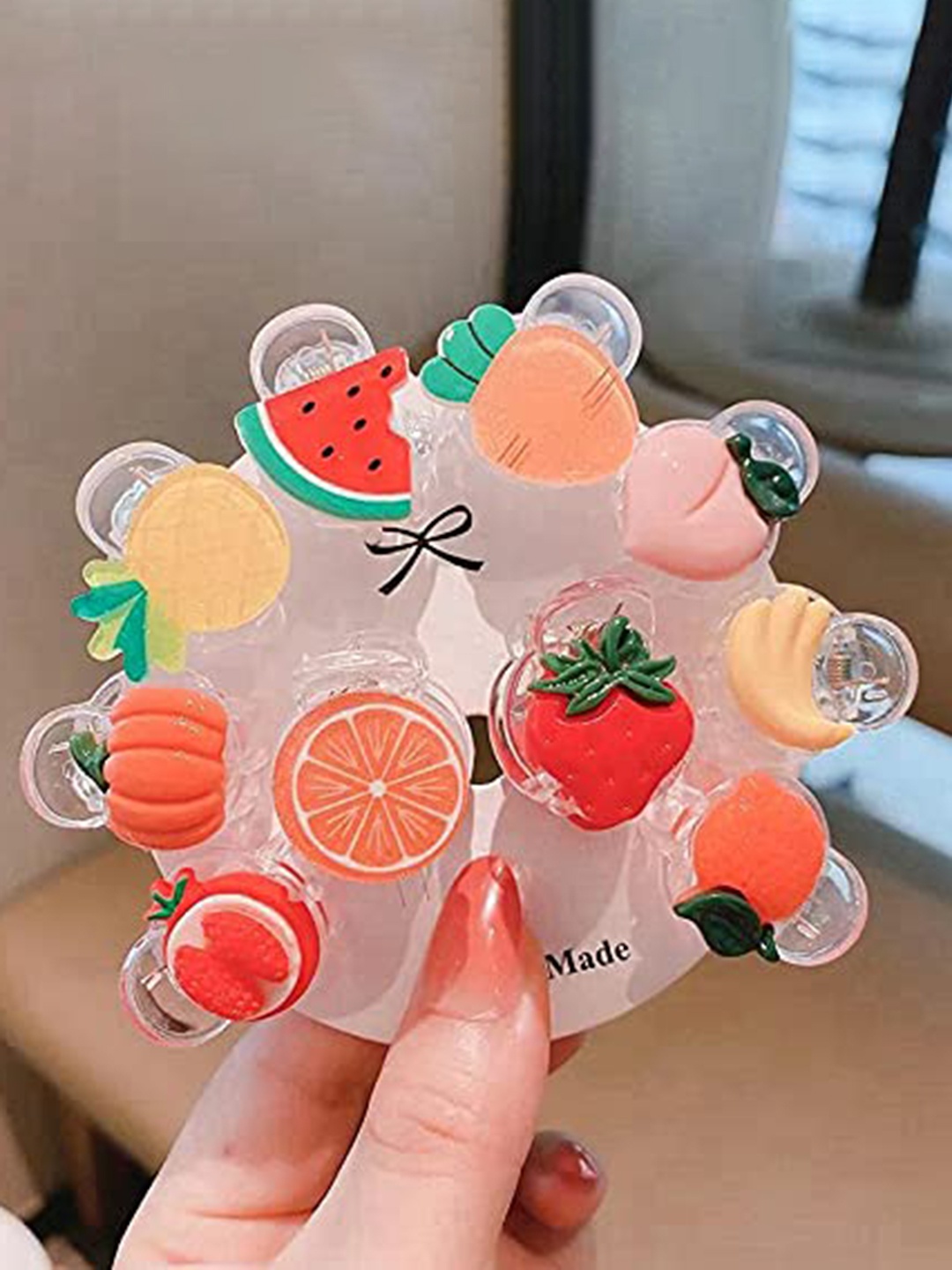 

LYTIX Girls Set Of 10 Korean Cartoon & Flower Design Candy Claw Clips, Orange