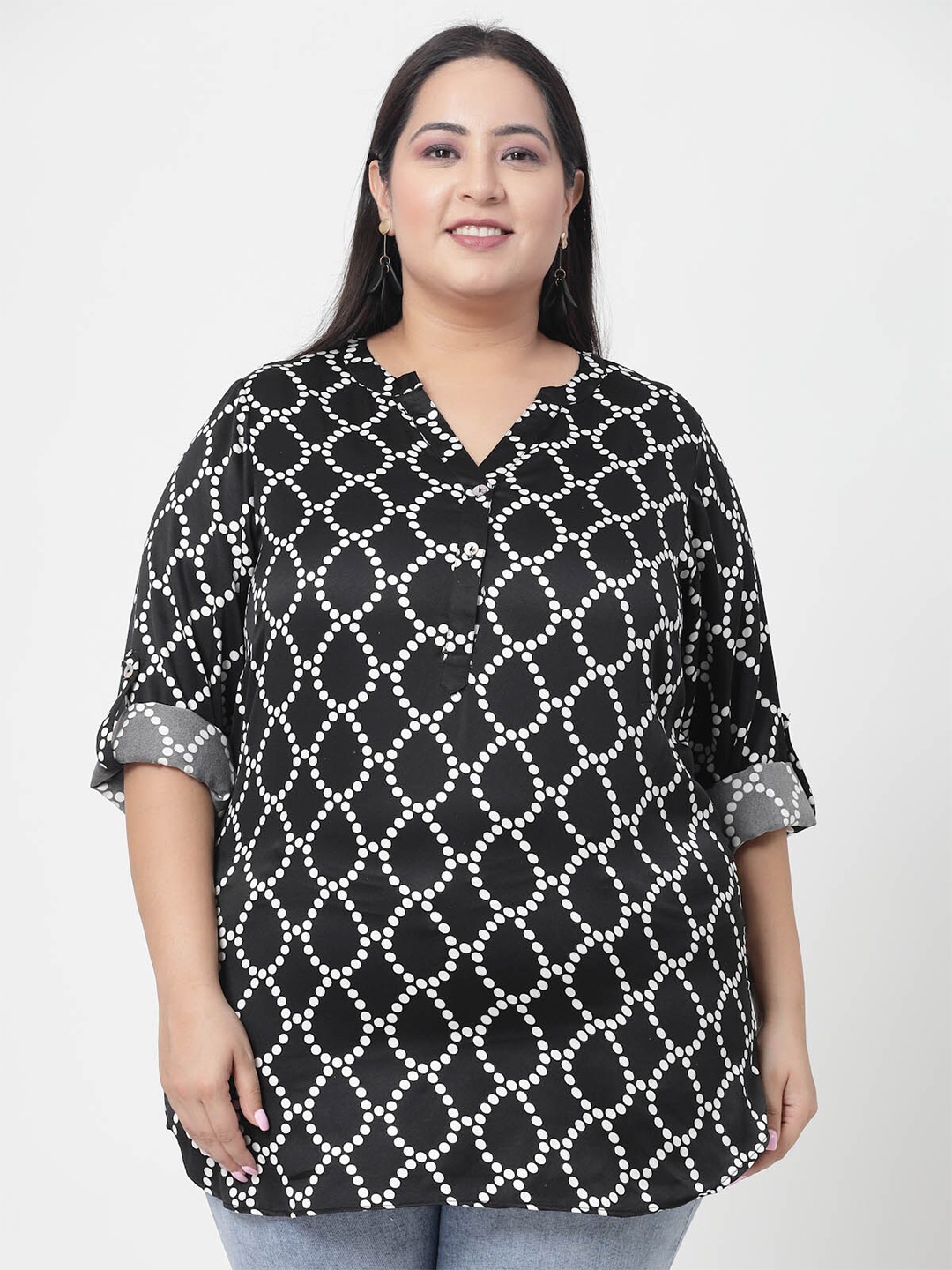 

plusS Geometric Printed Casual Shirt Style Top, Black