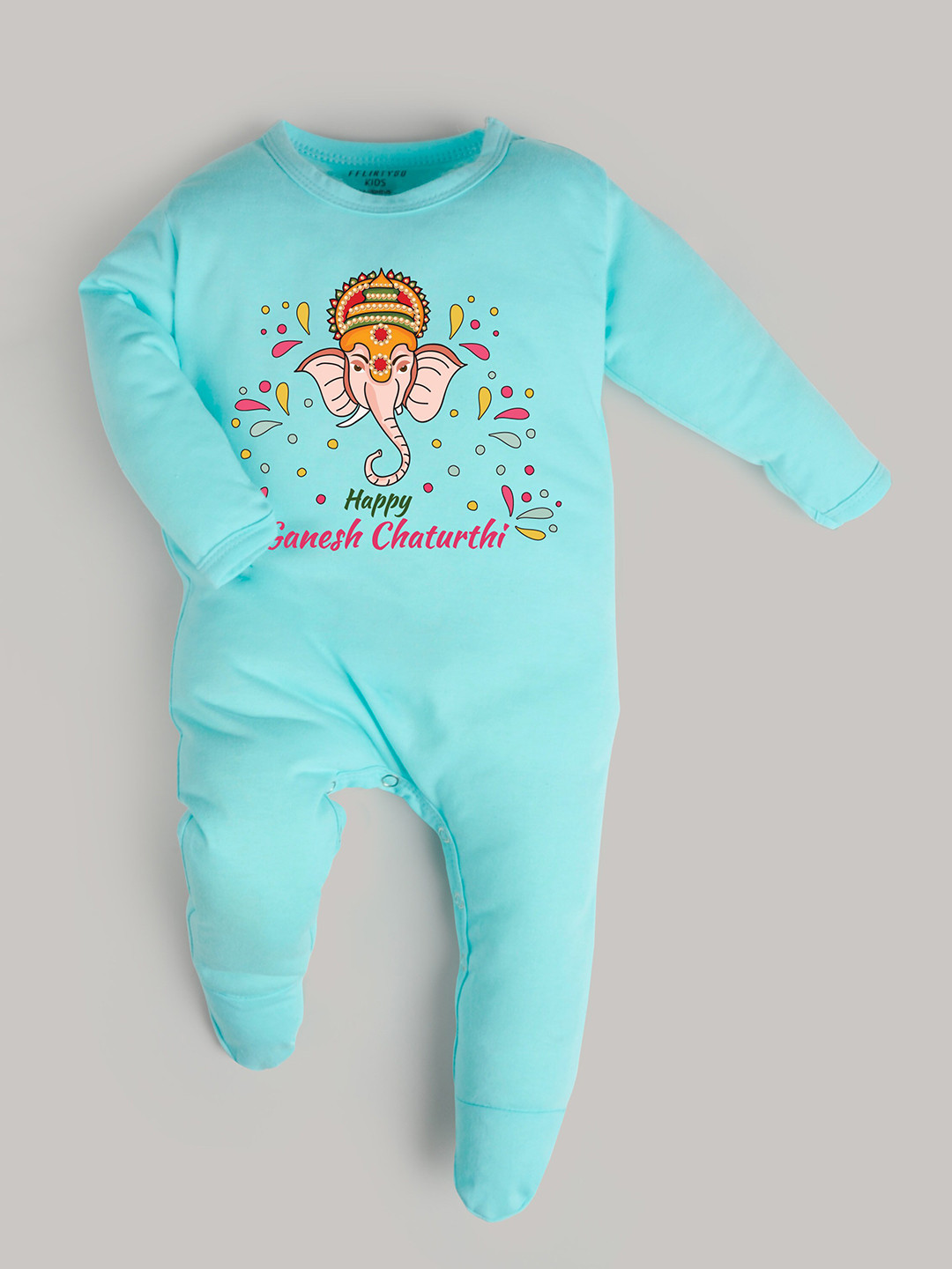 

FFLIRTYGO Infants Ganesh Chaturthi Special Sleepsuits, Turquoise blue