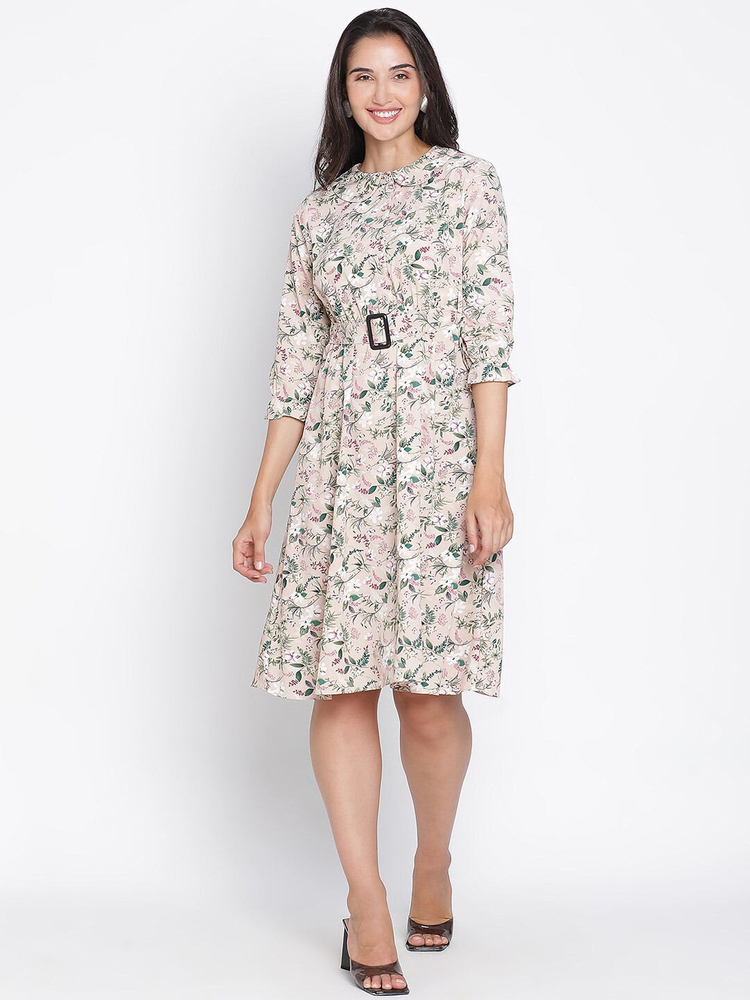 

DRAAX Fashions Floral Printed Fit & Flare Dress, Cream