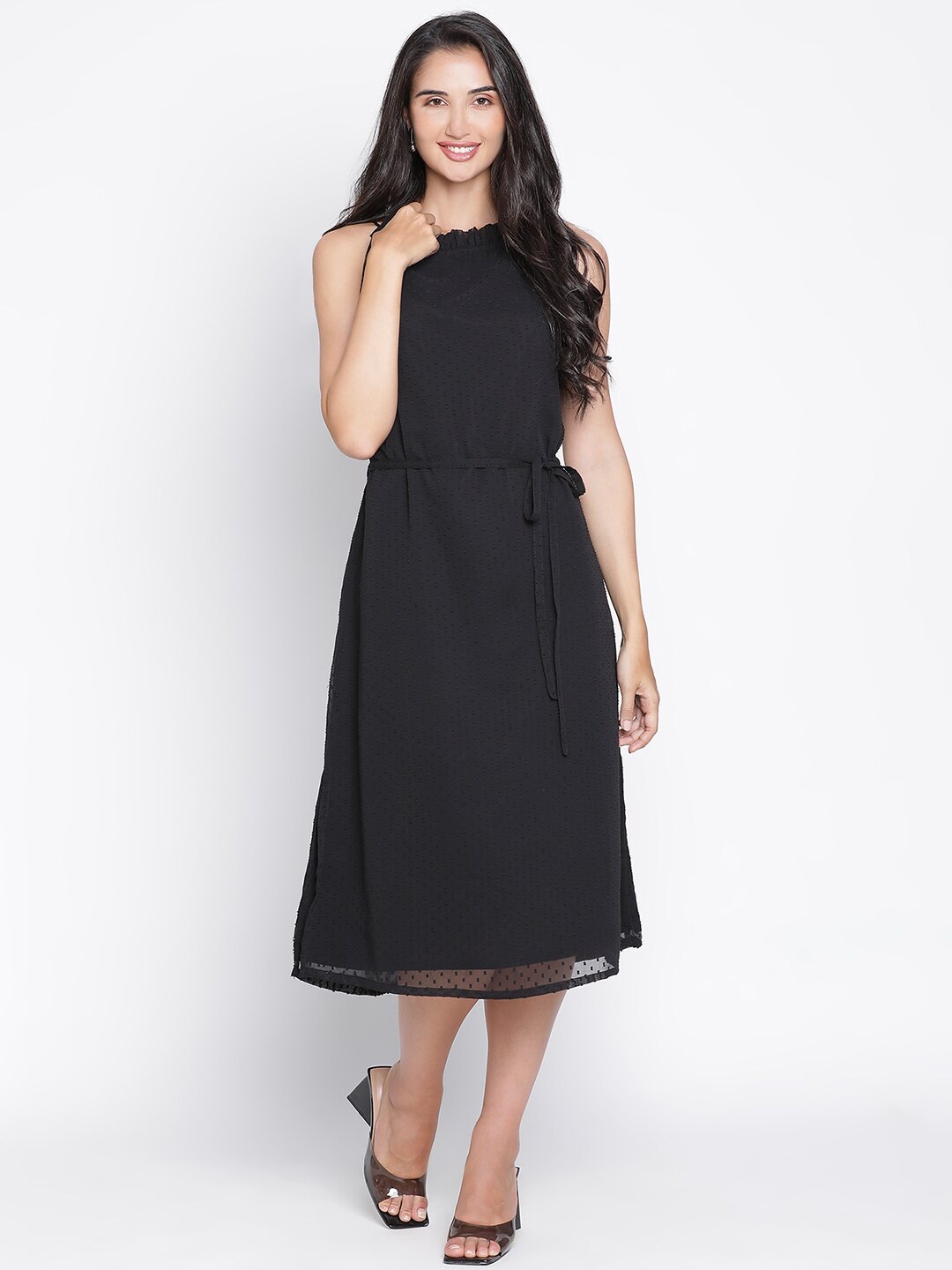 

DRAAX Fashions Self Design A-Line Midi Dress, Black