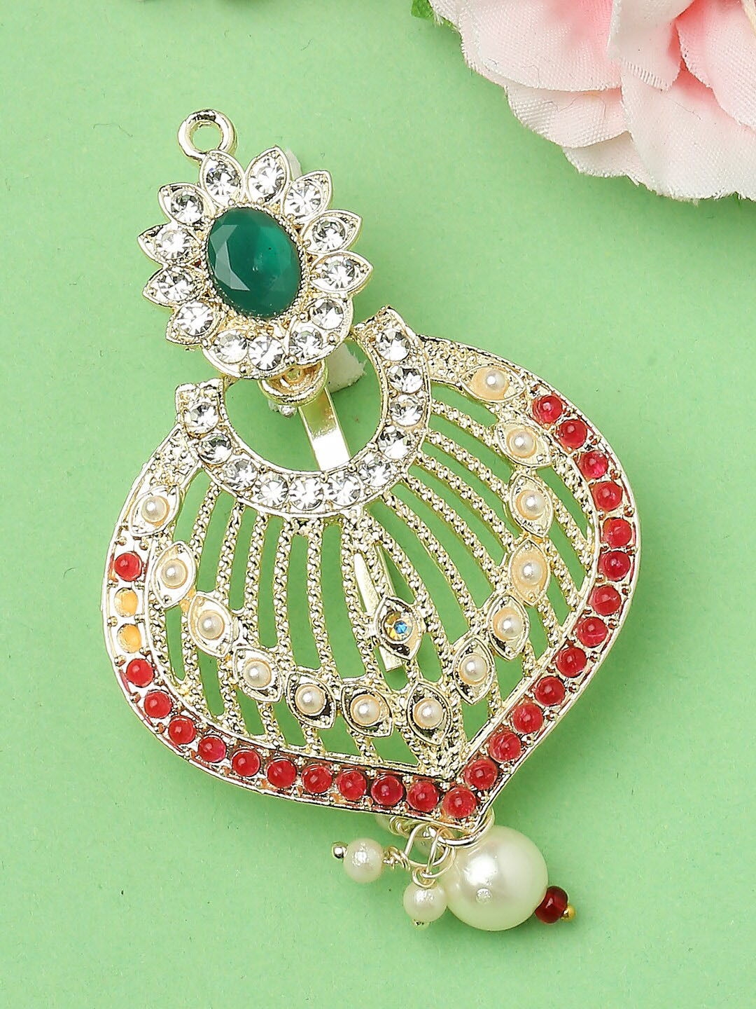

OOMPH Stone-Studded & Beaded Chandbalis Style Hair Bun Pin, Maroon