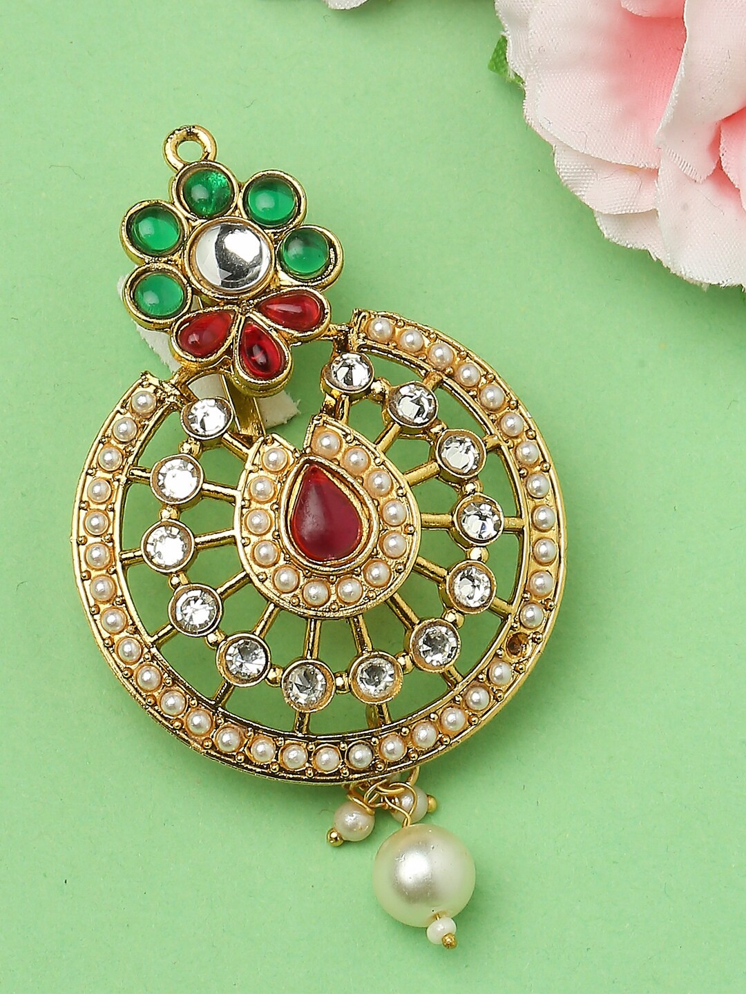 

OOMPH Stones-Studded & Beaded Hair Bun Pin, Gold