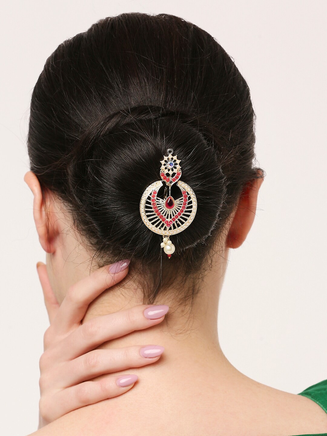 

OOMPH Stone-Studded & Beaded Bun Pin, Gold
